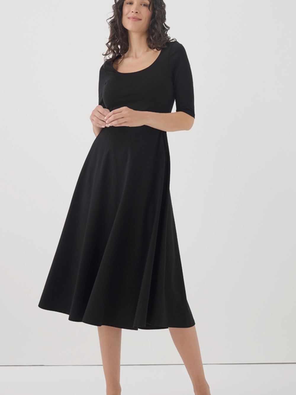 Pact Organic Cotton Women's Black Fit & Flare Double Scoop Dress Sz. small
